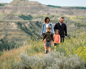 Family hiking on the trail