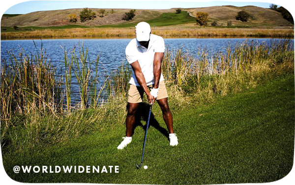 Lining up to hit a shot on a golf course