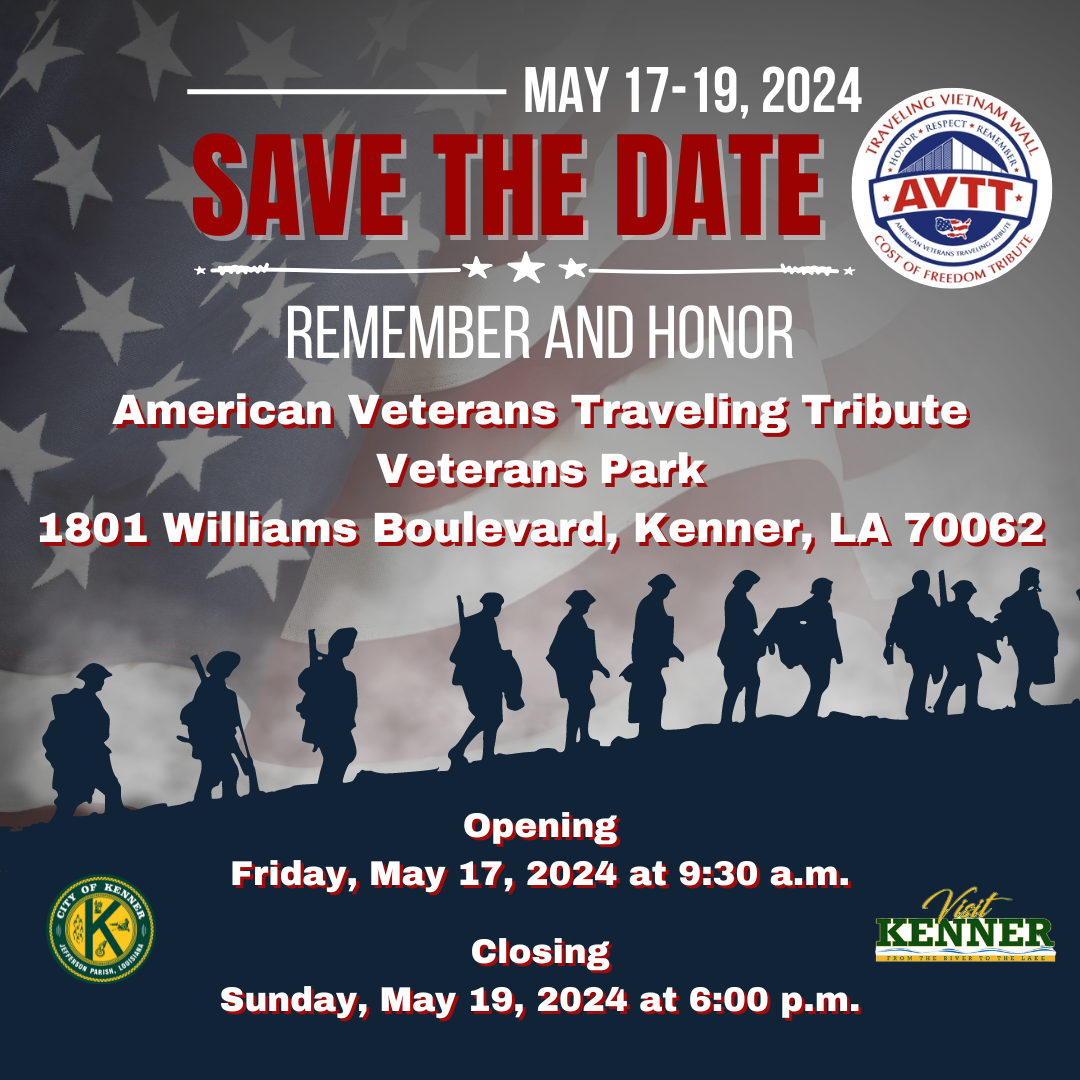 Event graphic for the American Veterans Traveling Tribute in Kenner, Louisiana.