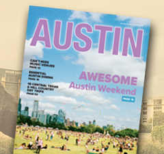 Cover of the Austin Insider Guide showing dozens of people lounging on a lawn with the city skyline as a backdrop