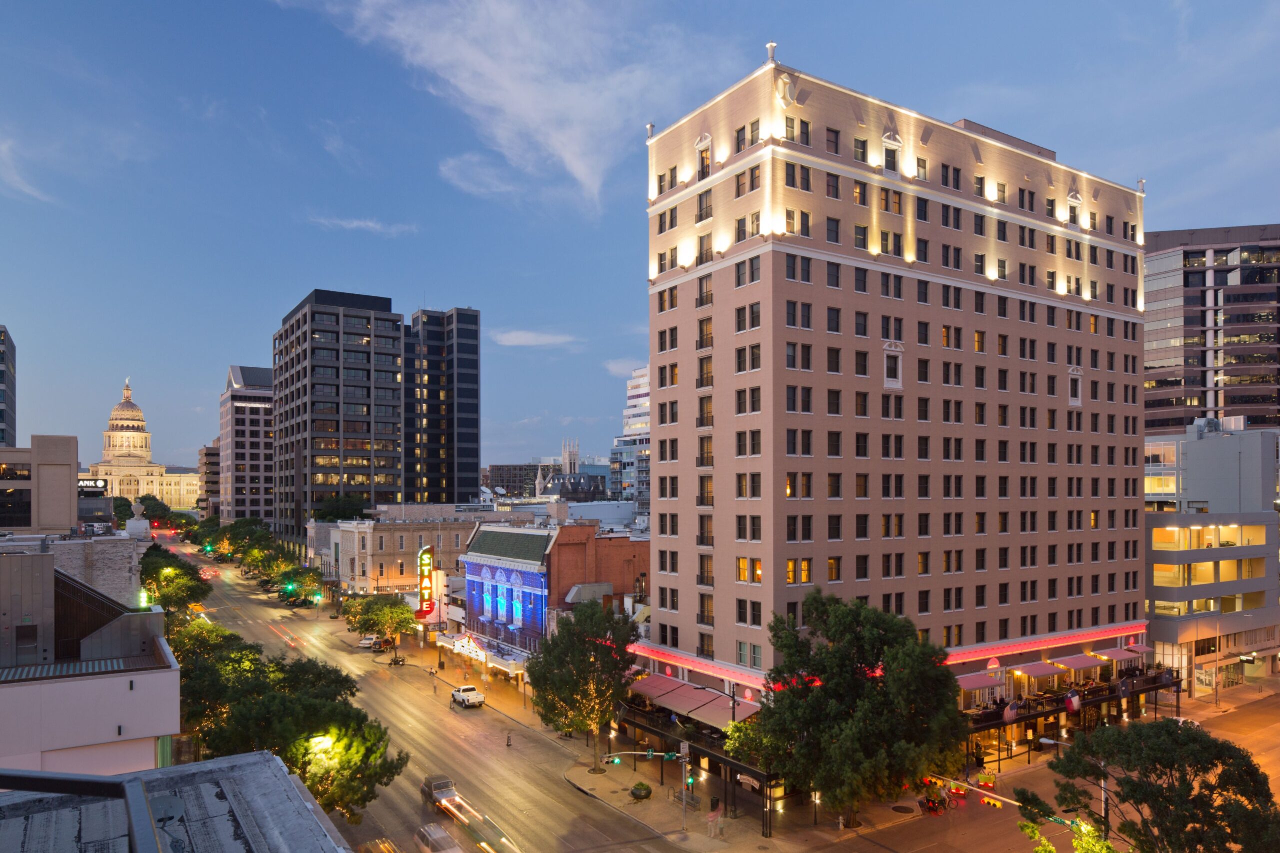 Exterior view of The Stephen F. Austin Royal Sonesta Hotel in Austin, Texas