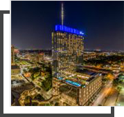 Evening view of the exterior of the Fairmont Austin in Austin, Texas