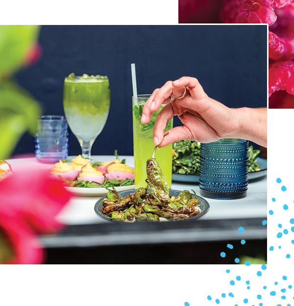cocktails and food on a table at a sarasota restaurant