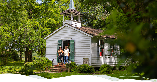 A couple exits the Rural Life Museum in Baton Rouge.