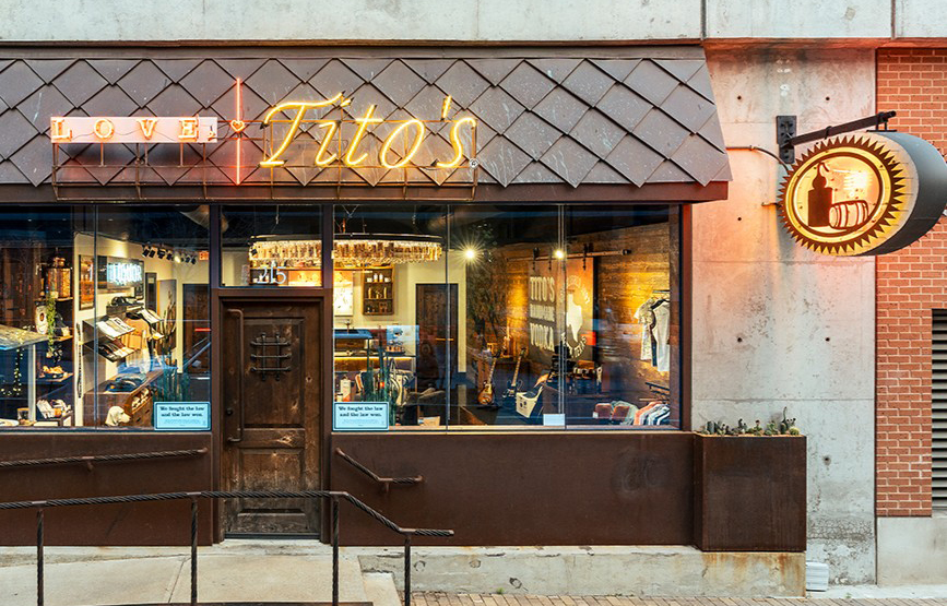 Exterior view of the Love, Tito's retail store in Austin, Texas