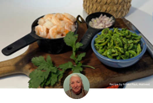 Cutting board with ingredients for a Fiddlehead Fritter