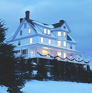 The facade of the Blair Hill Inn during the winter season. 