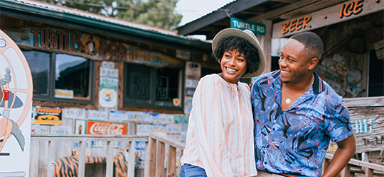 A couple explore Atchafalaya landing.