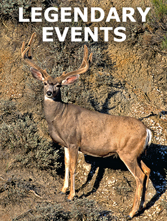 A deer standing in a rocky landscape, with overlay text that reads: Legendary Events