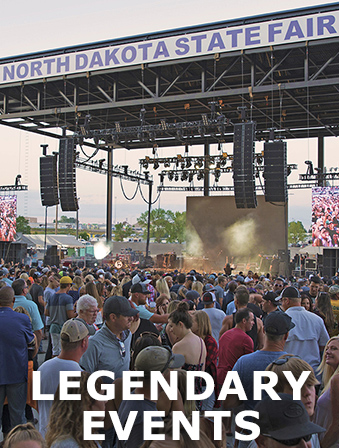 Crowd of people watching a concert at the North Dakota State Fair, with overlay text that reads: Legendary Events