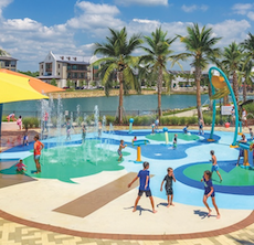 kids playing in splash pad at waterside place