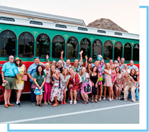 group of people outside of trolley touring around sarasota fl