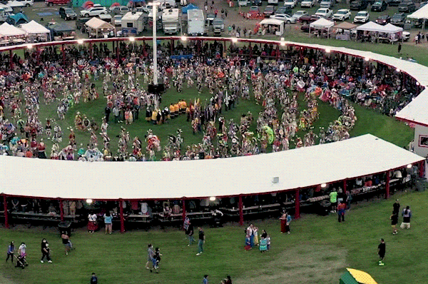 GIF of rotating clips of performances at a powwow in North Dakota