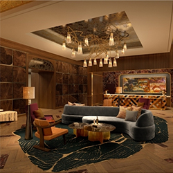 Check-in area with a couch, chairs and tables at Hotel Trinity, Autograph Collection in Austin, Texas